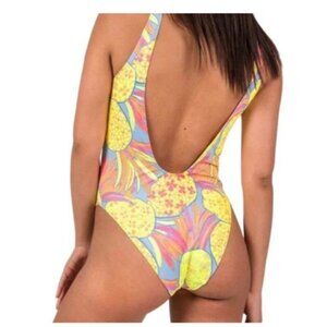 Chubbies Pinas Bathing Suit Neon Yellow Pineapple Print XLarge One Piece